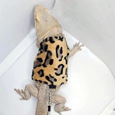 파충류 비어디드래곤 가슴줄 야외 산책 하네스 크레스티드 게코 도마뱀 애완동물 옷, 표범 무늬(플란넬) 1.8m 가슴줄 포함, 1개