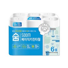 숨 베이직 키친타올 6롤 천연펄프, 100매, 6개