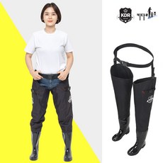 KDR 여성 블랙 허벅지장화 해루질 웨이더 갯벌 민물 낚시 바지 장화 물장화 모내기 작업용 물질, 시그니처블랙허벅지장화, 250, 블랙(BLACK)