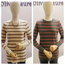 올리비아 로렌 (가격인하)스트라이프 줄무늬 반짝이 펄 배색 라운드 니트