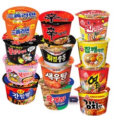 컵라면 12종 세트 (진매+참깨+열+김치면+신라면+육개장+튀김우동+새우탕+삼양라면+불닭볶음+까르보불닭+간짬뽕), 1세트