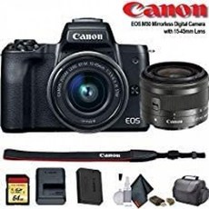 캐논 EOS M50 미러리스 Vlogging 디지털 카메라 15-45mm 렌즈 + 카메라 가방 + 64GB 메모리 카드 + 클라이어링 세트 + 모어(국, 단일옵션