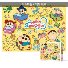 100피스 직소퍼즐+액자세트 - 짱구는못말려 카트레이싱(큰조각) (액자포함), 단품, 단품