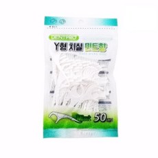 WOORI 손잡이형 치실 이쑤시개 충치예방 민트향 첨가 50EA 구강 청결 용품 이물질 제거 치과 병원 치간칫솔, 1개, 50개입