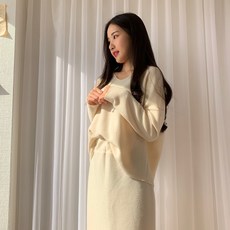 SLP 가을 겨울 부드러운 루즈핏 니트 투피스 세트