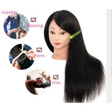 55-60 cm 블랙 85% 진짜 인간의 머리카락 훈련 마네킹 머리 컬링 여성 전문 미용사 연습 머리