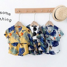 [에리쏭키즈] 자체제작 유아동 아기 하와이안 세트 외출복 휴가 바캉스룩 여행코디 알로하 셔츠 상하복