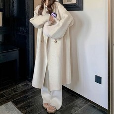 코지 여자 소프트 아이보리 눈송이 더블버튼 롱코트
