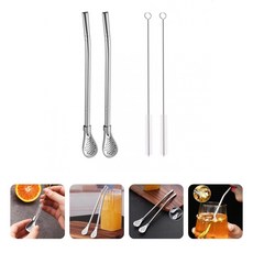재사용 가능한 스테인레스 스틸 차 여과기 스푼 필터 마시는 빨대 세트 커피 칵테일 2 Pcs, Silver, 2개