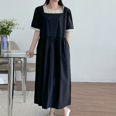 봉봉스토리 파인피스 배색 롱원피스 여성용 여름 바스럭 하객룩 빅사이즈