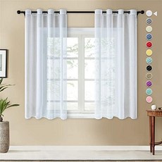 Topfinel Voile Curtains with Eyelets for Living Room or Bedroom Windows / Linen Texture / Transparen, Absolutely White, H/B 160/140 cm