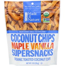 메이드 인 네츄럴 Made in Nature 유기농 코코넛 칩 메이플 바닐라 슈퍼 스낵 3oz (85g), 1개