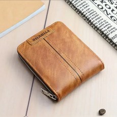 남성용 가죽 왁스 오일 스킨 지갑 짧은 카드홀더 지갑 지퍼 어라운드 돈 동전 지갑, Light Coffee 2, 8) Light Coffee 2