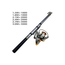 GHOTDA 탄소 섬유 짧은 텔레스코픽 바위 낚싯대 및 스피닝 낚시 릴 콤보 풀 키트 태클 기어 세트, 3m, Rod With Reel