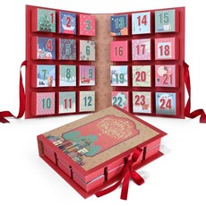 LEMESO 책 어드벤트 캘린더 크리스마스 개업 상자 24개의 모양 카운트다운 달력, Wood
