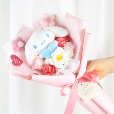 산리오 비누꽃 인형꽃다발 + 쇼핑백 세트, 시나모롤 핑크, 1개