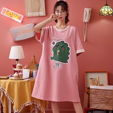 하늘잠옷 여성 슬리핑 니트 반팔 러블리 캐릭터 슬립으로 실내복을 착용할 수 있다.