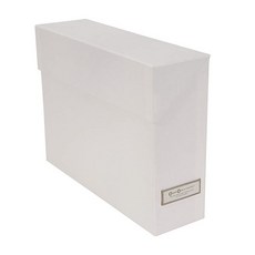 Bigso Lovisa 섬유판 라벨 프레임 12 파일 보관 상자 | 중요한 서류를 위한 문서 정리함 플립 탑 뚜껑 및 금속 창이 있는 내구성 걸이식 9.4 x 33 23.9cm(3, White