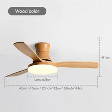 앉은뱅이선풍기 휴대용 산업용 플러시 마운트 천장 조명 로우 프로파일 목재 팬 램프 LED 및 원격 제어 가역 모터, 28.Wooden 색상 Mold  48 inch 125