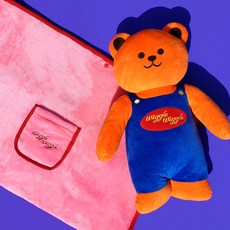 [위글위글] 인형 쿠션 똑딱이 무릎담요 학생 사무실 캠핑 차박 귀여운 캐릭터, Teddy Bear(FRPOLCUS-002)