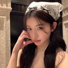 해피유통여성용 두건 프렌치 레이스 고양이 프린트 스카프 헤어밴드CLY