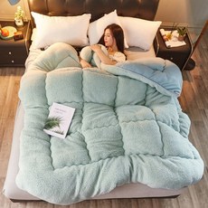 푹신한 두꺼운 양털 겨울 웜이불 자가발열 차렵 이불, 민트