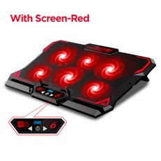 노트북쿨링패드 노트북쿨러 COOLCOLD 17 인치 게임 노트북 쿨러 6 팬 Led 스크린 2 개의 USB 포트 2600RPM 냉각 패드 스탠드, 1.Red (With Screen)