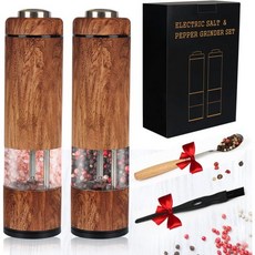 Spacefrog 전기 소금 및 후추 그라인더 세트 LED 조명이 있는 배터리 작동 그라인더, Wood Grain, 1) 나뭇결