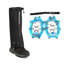 MOUNTAIN EQUIPMENT Lizard雪靴防滑冰爪鐵鍊+滑雪靴用斜罩套組, 冰爪(藍色)/鞋罩(黑色)