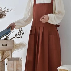셀루앙드 예쁜 무지 린넨 롱 원피스 앞치마, 1개, 레드