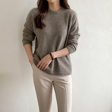 여자 가을 겨울 폭스 라쿤 울 라운드넥 니트 티셔츠