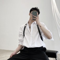 남성 셔츠 하네스 벨트 장식 루즈핏 데일리 캐주얼