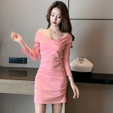 끌리시아 여성 가을 섹시 크로스 셔링 클럽룩 파티룩 미니 원피스 OS02