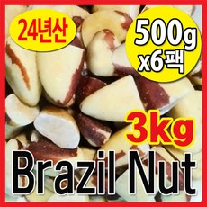 The큰나무 햇 브라질너트 반태 페루산 브라질넛트 무염 견과류, 500g, 6개