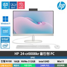 (당일발송) HP 24-cr0008kr 일체형PC 올인원PC 인텔N100/DDR4 16GB/NVMe 512GB/Win11 Home/사무용 인강용/FHD/24인치/가성비, 16GB