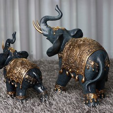 쿠칭아일랜드 재물수북 푸른 코끼리 장식품 코끼리상 장식 소품 2종 집들이 개업 선물