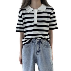 여성스트라이프반팔니트