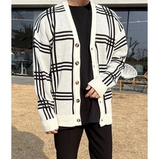CH 체크 오버핏 캐주얼 봄 가을 니트 가디건
