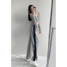 디자인 웃는 얼굴 프린트 트레이닝 팬츠 여자 와이드 스트링 조거 팬츠 -65361