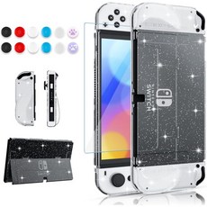 개선됨 - 닌텐도 스위치 OLED 2021용 FANPL 스파클 케이스 세트 콘솔용 하드 PC 커버 및 소프트 TPU 조이 콘 그립 케이스 화면 보호기가 장착된 액세서리 엄, glitter clear, glitter clear, 1개