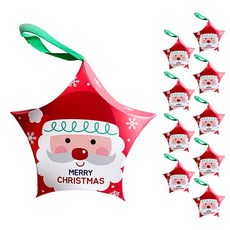크리스마스 별모양 선물상자 별모양 사탕 캔디 트리장식 포장박스 10p+리본 10p 세트, 1개, 별선물상자 06.산타할아버지 얼굴_10p