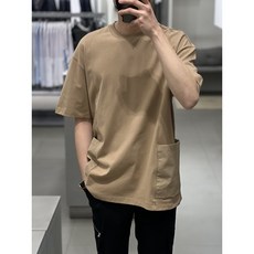 리버클래시 LJM41114-TN 탄 컬러 투 포켓 라운드넥 반팔 T셔츠 (오버핏)