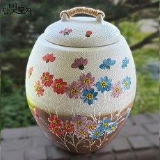 달빚도자 코스모스 20kg 쌀독 분청투톤 쌀항아리+뚜껑포함(항아리형), 1개