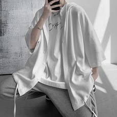 남자 후드 반팔 루즈핏 캐주얼 셔츠 얇은 코트