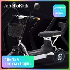 JabelloKick 세발전기자전거 어른용 2인용 전동 스쿠터 리튬 출퇴근, 48v 12A 100KM 화이트