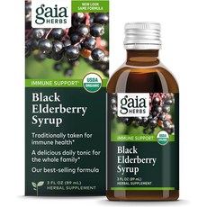 [미국]Gaia Herbs 블랙 엘더베리 시럽 - 면역 지원 보충제 - 면역 체계 지원을 위한 유기농 블랙 엘더베리로 제작 - USDA 인증 유기농 포뮬라, 1개