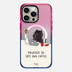  케이스티파이 CASETiFY 아이폰 15 프로 맥스 임팩트 케이스 MagSafe 호환 고양이와 커피에 의해 구동 by Moonaries illo Black, Cotton Candy 