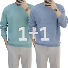 로코비전 [1+1] 오버핏 골지 라운드 니트 맨투맨 티셔츠 남녀공용