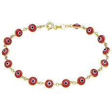 Pori Jewelers 여러 색상 가능 - 14K 솔리드 골드 악마의 눈 매력 팔찌 7 "포리 보석상