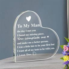 To My Man Gift 3.9x3.9 그를 위한 사랑의 선물 아크릴 하트 기념품 남자친구를 생일 남편을 선물결혼기념일 발렌타인데이 남자 남편, 1개